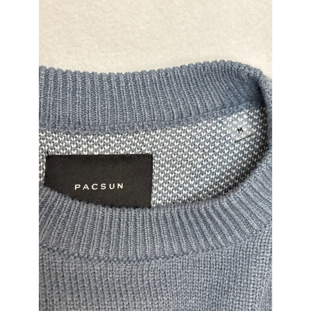 PacSun Flaming Dice Destructed Knit Sweater Blue Grey Grunge Streetwear Men's M
